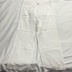 Cleo White Wide Leg Trouser Pants | Size 12 | High Rise Stretch Cotton